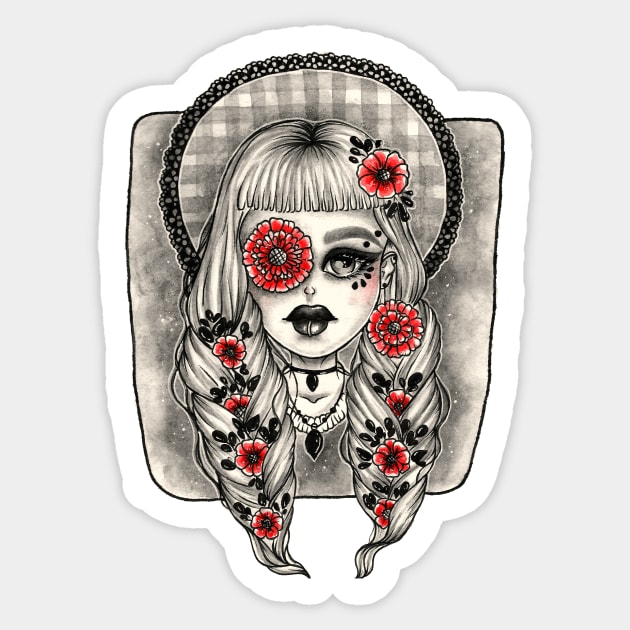 "A reddish dream" Sticker by DrawingsInBloom